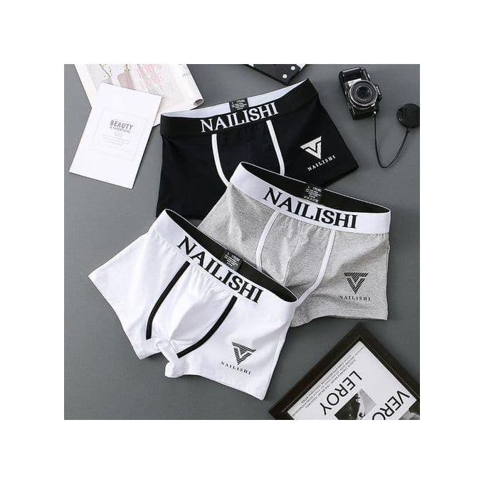 Dou-color 3pcs Men’s Pure Cotton Underwear – White, Gray & Black
